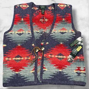 Lauren Ralph Lauren Hand Knit Taos Southwestern Vest Linen Cotton XL NWT 2012